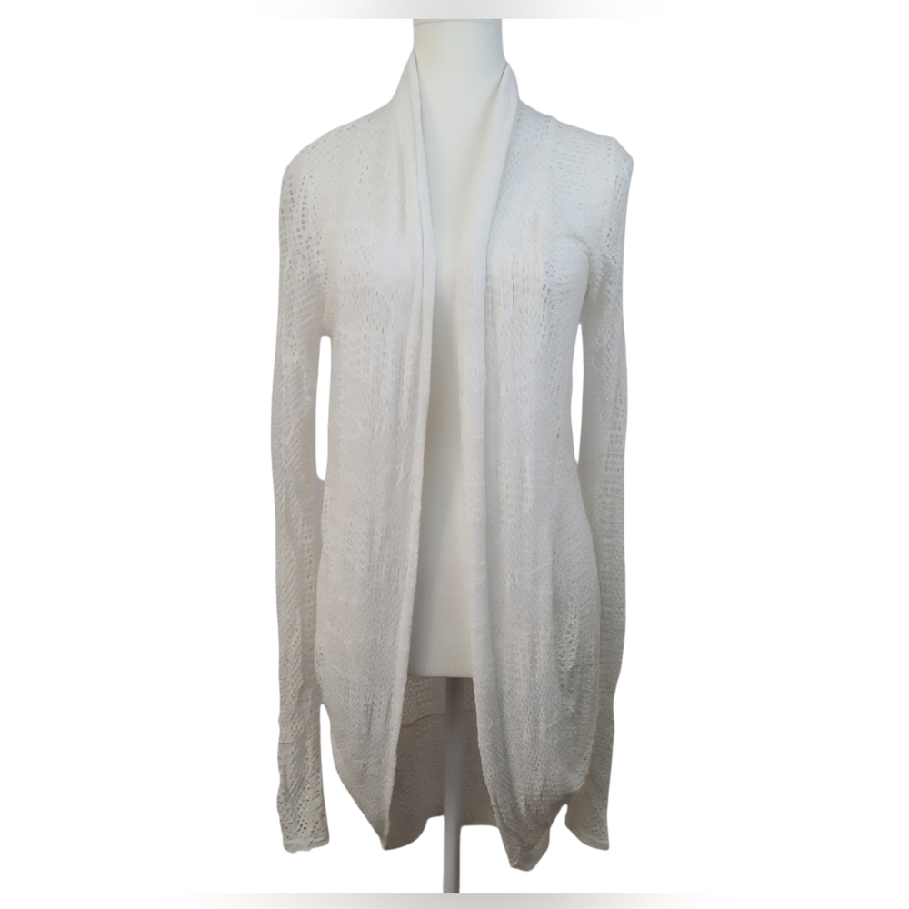 Made in Italy White Crochet Open Front Long Sleeve Lagenlook Resortwear Cardigan